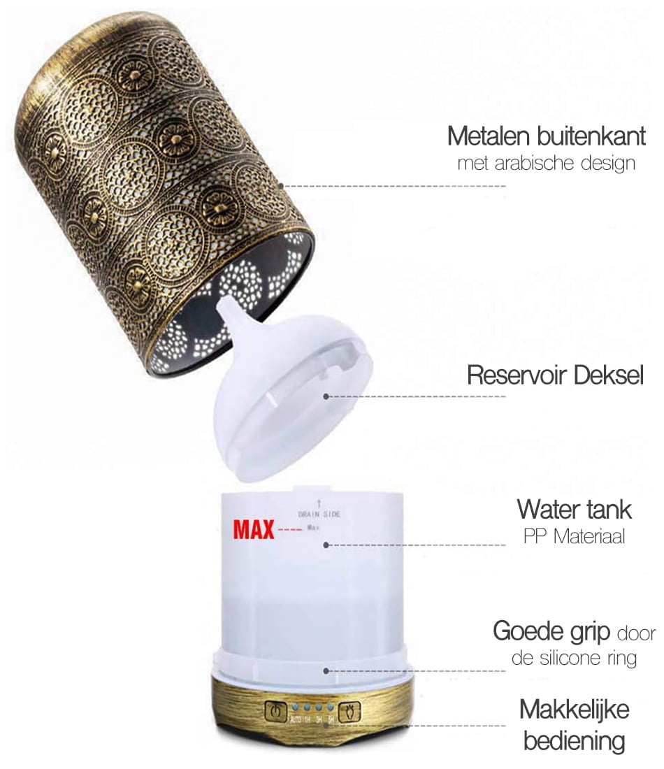 Aroma Diffuser met Arabisch design – metaal – 260 ml - Afbeelding 4